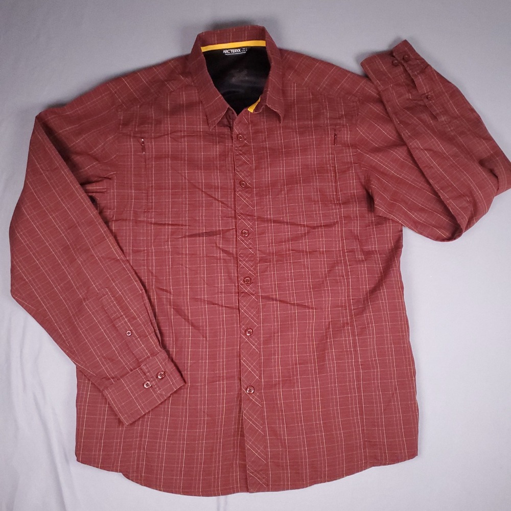 Arcteryx Shirt Mens Large Red Plaid Button Down Long Sleeve Zip Pocket